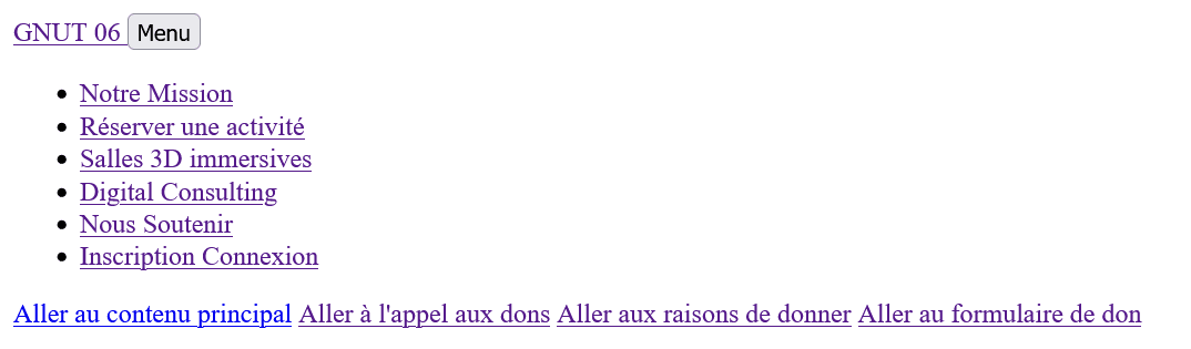 Même barre de navigation avec le CSS désactivé.
