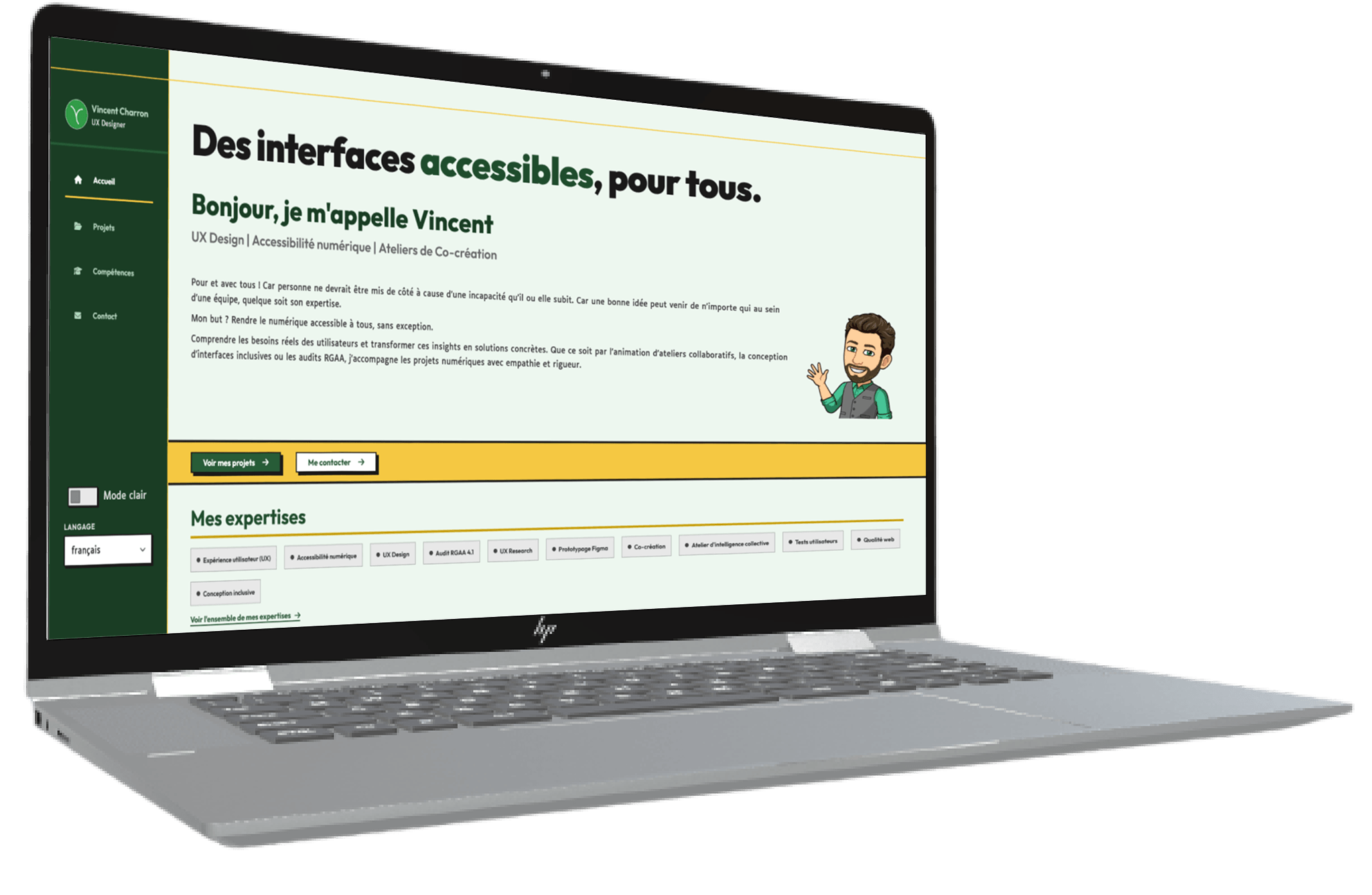 Mockup final du site web professionnel de Vincent Charron